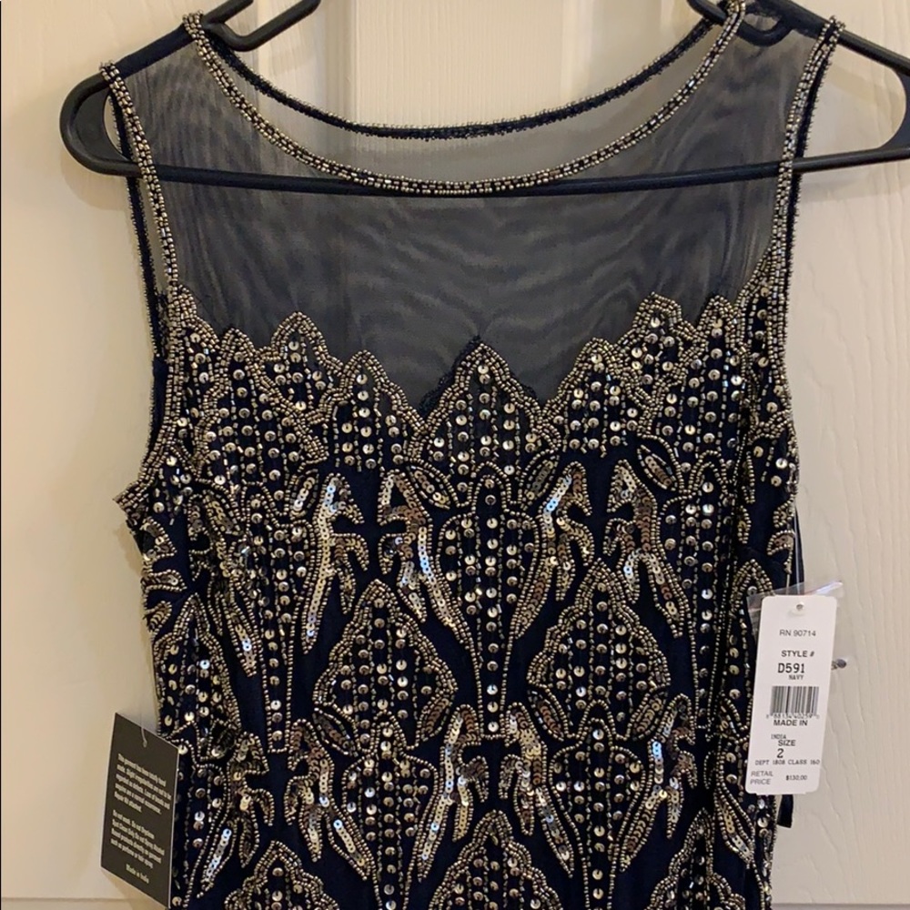 Navy sequenced cocktail dress